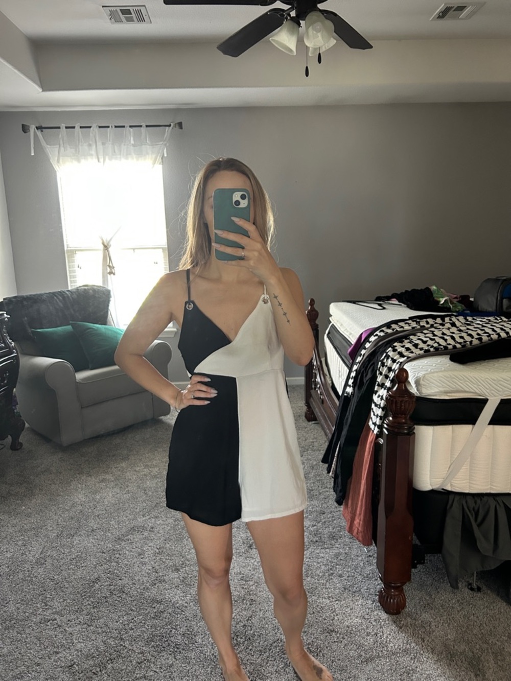 Black & White Two-Tone Slip Dress Romper